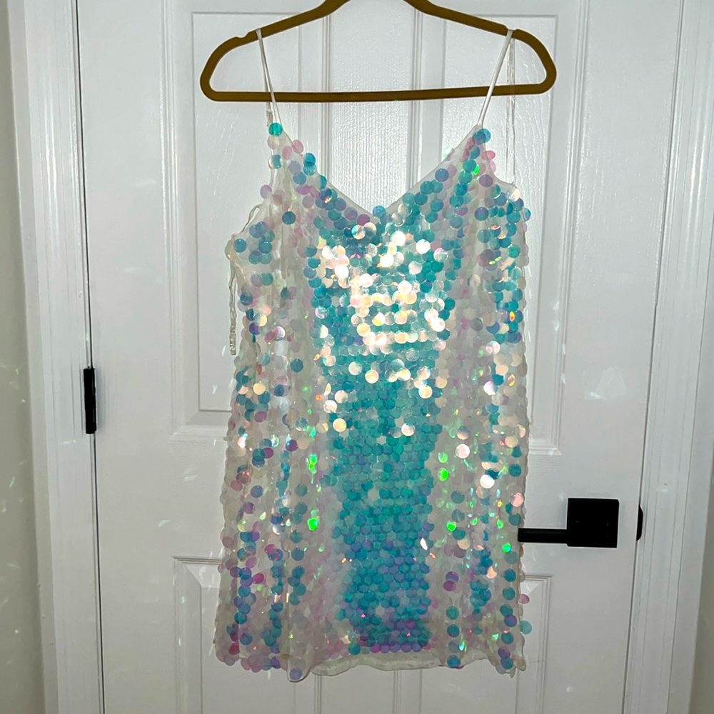 Brand New Iridescent White Sequin Cocktail Dress
